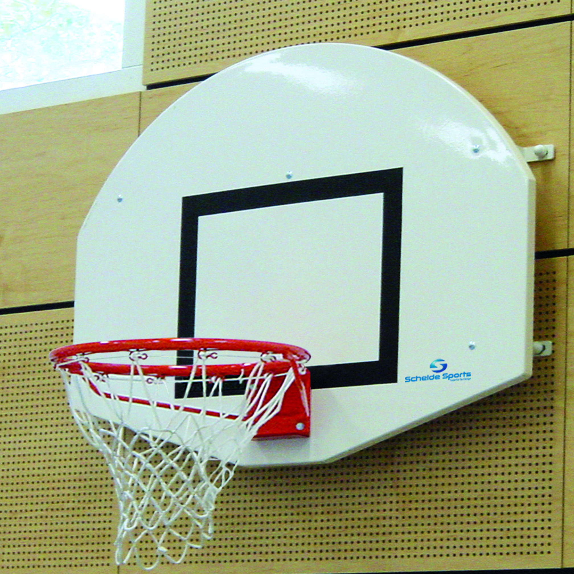 Feste Basketballanlage mit Wandbefestigung, fächerförmig